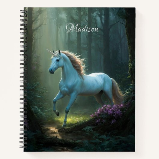 Carnet Unicorne magique en Forêt enchantée Personnalisée (Devant)