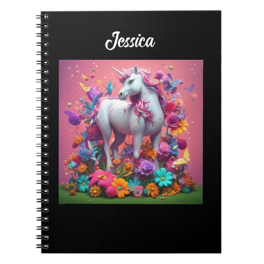 Carnet Unicorne personnalisée avec fleurs (Devant)