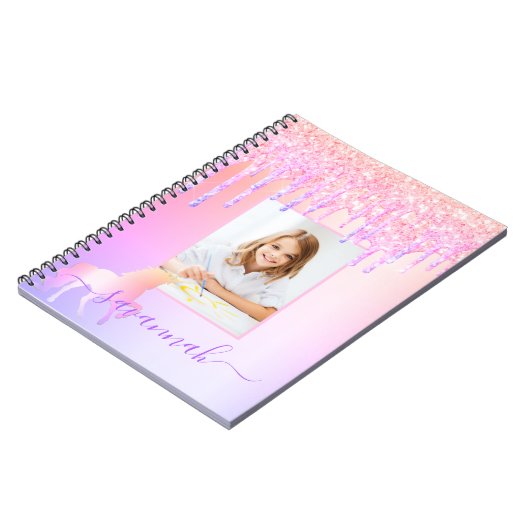 Carnet Unicorne photo personnalisée parties scintillant a (Côté gauche)