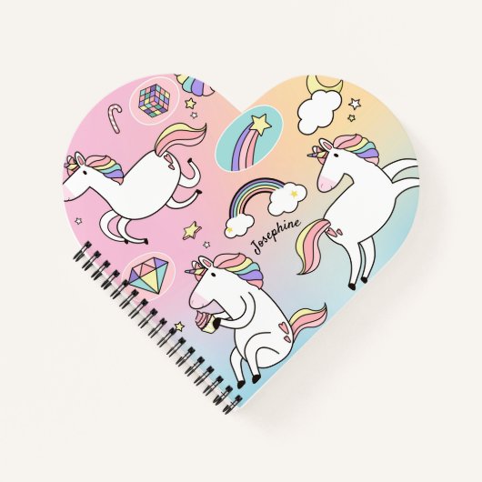 Carnet Unicorne rose enfant Rainbow Star en forme de coeu (Devant)