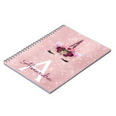 Carnet Unicorne rose Étincelle Princesse Nom du monogramm (Côté gauche)