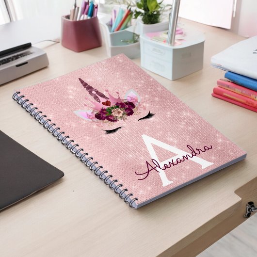 Carnet Unicorne rose Étincelle Princesse Nom du monogramm