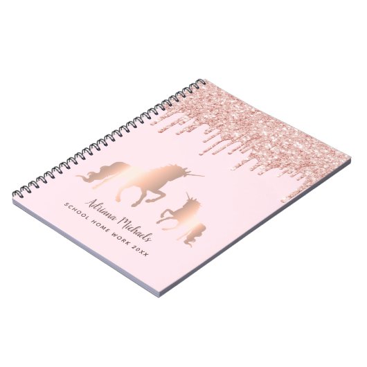 Carnet Unicorne rose or parties scintillant rose monogram (Côté gauche)