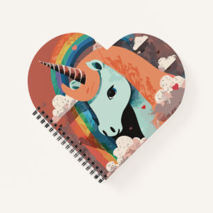 Carnet Unicorne sous arc-en-ciel et parmi les coeurs