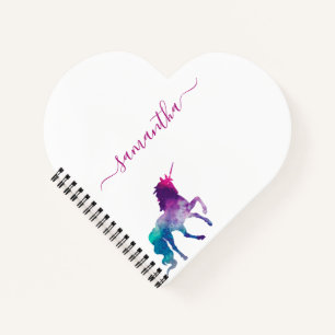 Carnet Unicorne violet rose blanc monogramme script