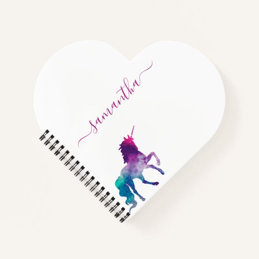 Carnet Unicorne violet rose blanc monogramme script (Devant)