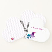 Carnet Unicorne violet rose blanc monogramme script (Intérieur)