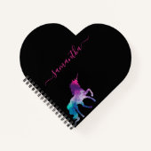 Carnet Unicorne violet rose noir script monogramme (Devant)