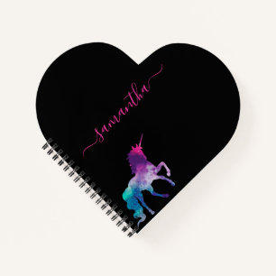 Carnet Unicorne violet rose noir script monogramme