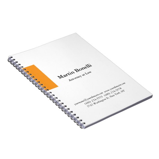Carnet Unique Classique Simple Orange & Blanc (Côté Droit)
