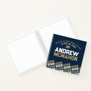 Carnet Unique Navy Blue & Gold Graduation Guestbook
