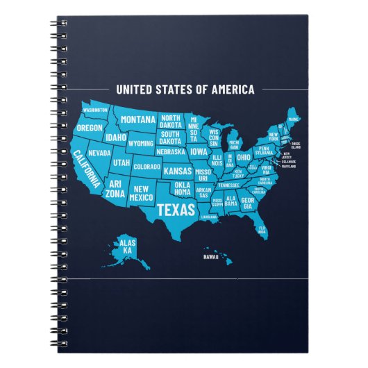 Carnet United States Map Teal Minimal Design (Devant)