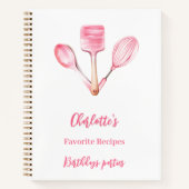 Carnet ustensiles de cuisine blanc rose recettes de cuiss (Devant)