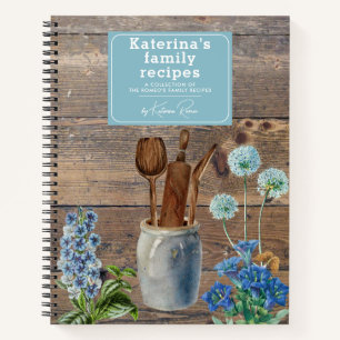 Carnet Ustensiles de cuisine en bois Fleur Sauvage Bleue