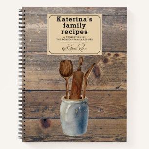 Carnet Ustensiles de cuisine personnalisés en bois rustiq