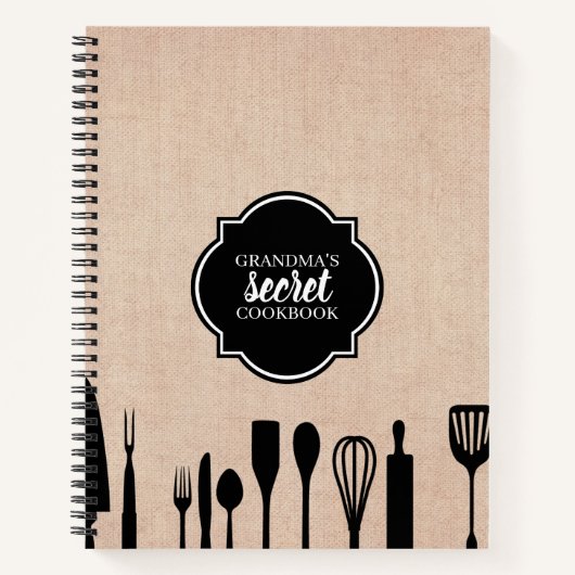 Carnet Ustensiles Faux Burlap Recette personnalisée (Devant)