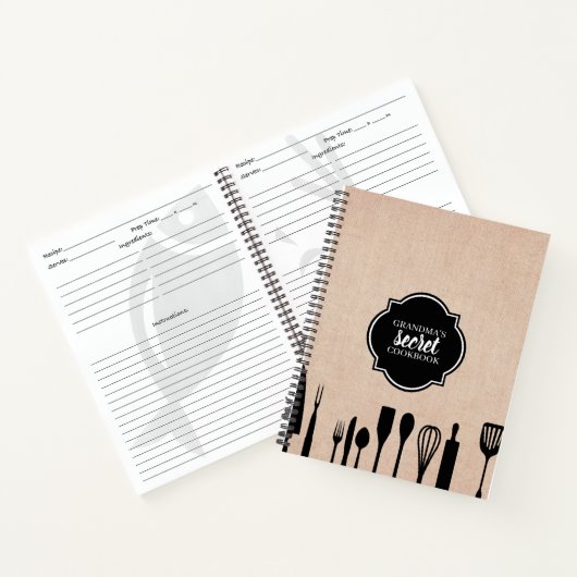 Carnet Ustensiles Faux Burlap Recette personnalisée (Intérieur)