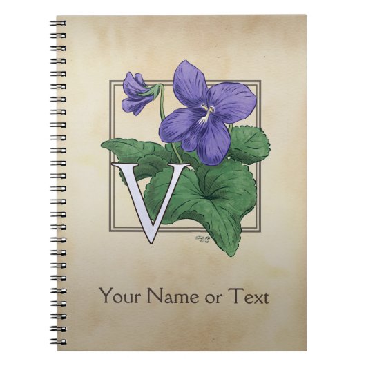 Carnet V pour le monogramme violet d'alphabet de fleur (Devant)