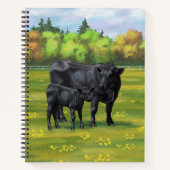 Carnet Vache d'Angus noir et veau mou en pâturage d'été (Devant)