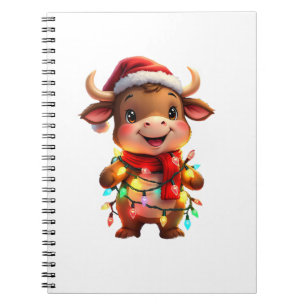 Carnet Vache de Noël festive mignonne avec enfant aux lum