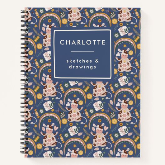 Carnet Vache de yoga de Noël mignonne et personnalisée de (Devant)