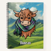 Carnet Vache des Highlands avec écharpe tartan Duncan (Devant)