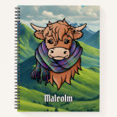 Carnet Vache des Highlands avec écharpe tartan Malcolm (Devant)