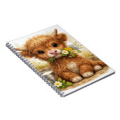 Carnet Vache des Highlands mignonne avec des fleurs Cotta (Côté Droit)