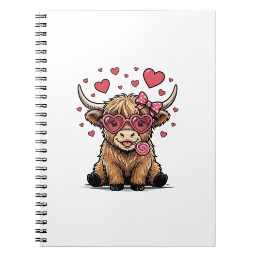 Carnet Vache des Highlands mignonne Saint-Valentin lunett (Devant)