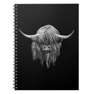 Carnet Vache des montagnes écossaise en noir et blanc