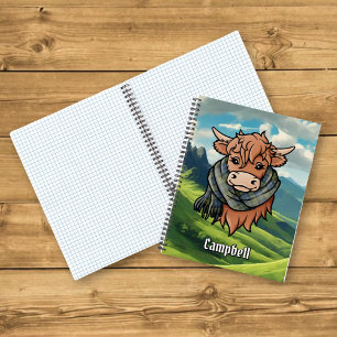 Carnet Vache Highland avec Campbell Tartan Scarf