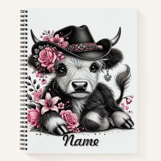 Carnet Vache Highland avec Casquette Floral (Devant)
