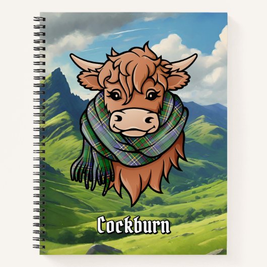Carnet Vache Highland avec Cockburn Écharpe Tartan (Devant)