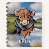 Carnet Vache Highland avec Écharpe bleu Tartan MacKay (Devant)