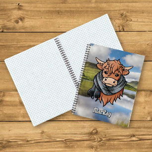 Carnet Vache Highland avec Écharpe bleu Tartan MacKay