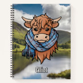 Carnet Vache Highland avec Écharpe Tartan antique Elliot (Devant)