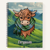Carnet Vache Highland avec Écharpe Tartan Ferguson (Devant)