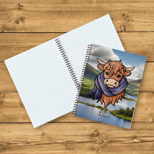 Carnet Vache Highland avec Écharpe Tartan moderne Elliot