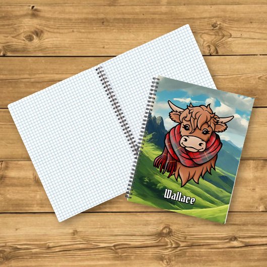 Carnet Vache Highland avec Écharpe Wallace Tartan