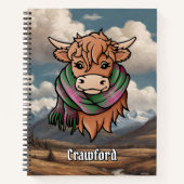 Carnet Vache Highland avec écusson Tartan Crawford (Devant)