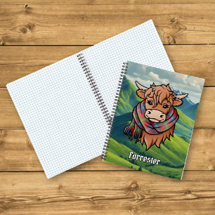 Carnet Vache Highland avec Forrester Tartan Scarf