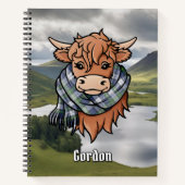 Carnet Vache Highland avec Gordon Robe Tartan Écharpe (Devant)