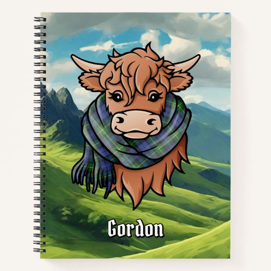 Carnet Vache Highland avec Gordon Tartan Scarf (Devant)