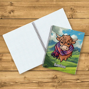 Carnet Vache Highland avec Hamilton Red Tartan Scarf