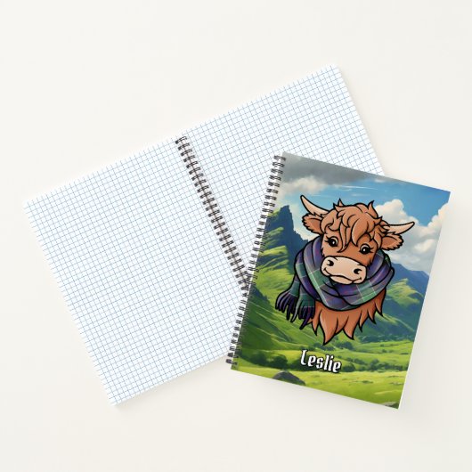 Carnet Vache Highland avec Leslie Chasse Tartan Écarf (Intérieur)