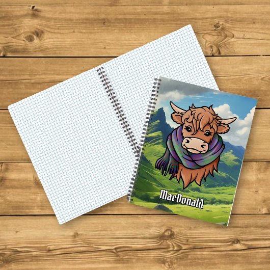 Carnet Vache Highland avec Macdonald Tartan Scarf