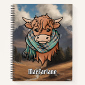 Carnet Vache Highland avec MacFarlane Chasse Tartan Écarf (Devant)