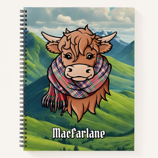 Carnet Vache Highland avec MacFarlane Tartan Scarf (Devant)