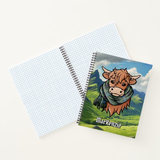 Carnet Vache Highland avec MacKenzie Tartan Scarf (Intérieur)