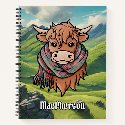Carnet Vache Highland avec MacPherson Tartan Scarf (Devant)